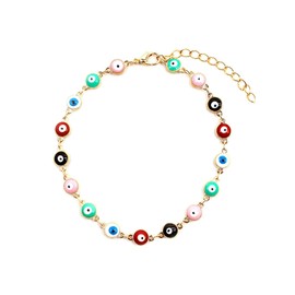 Dishowme Evil Eye Anklet Bracelet Boho Multicoloured Turkish Eye Anklet Blue Eye Summer Anklet Jewellery for Women Girls (Gold)