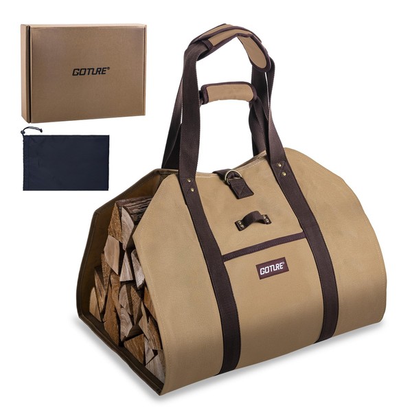 Goture 20oz Waxed Canvas 44×21 inch Firewood Carrier Bag, Waterproof