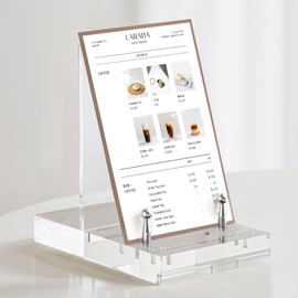 CRMPro Acrylic Easel Display Stand, Compact and Versatile Stand with Adjustable & Elegant Pegs, Tabletop Stand for Photos, Phones, Art, and More, Silver-2P