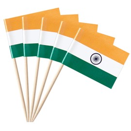 GentleGirl 100 Pcs India Flag Indian Toothpick Flags Small Mini Indian Cupcake Toppers Stick Flags Decorations
