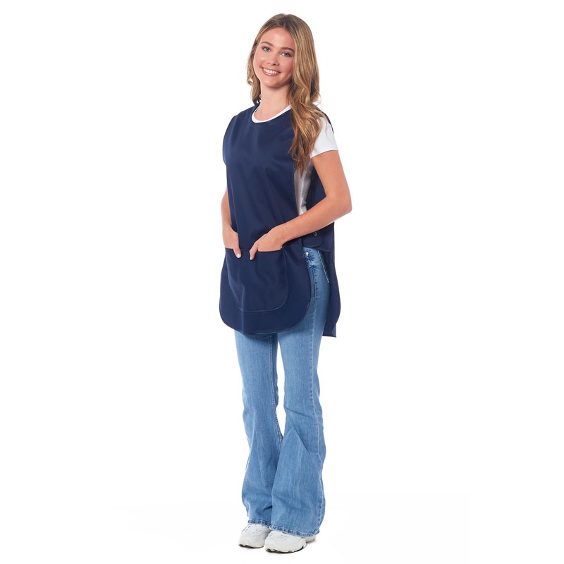 Ladies Plain With Matching Piping Tabard Apron Overalls Front Pocket