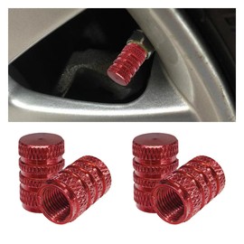 4PCS Car Tire Valve Stem Caps - Aluminum Alloy Valve Cap Car Air Cover - Dust Proof & Corrosion Resistant Tire Valve Cover - Universal Stem Covers for Cars, Trucks, Bikes, Motorcycles (Red)
