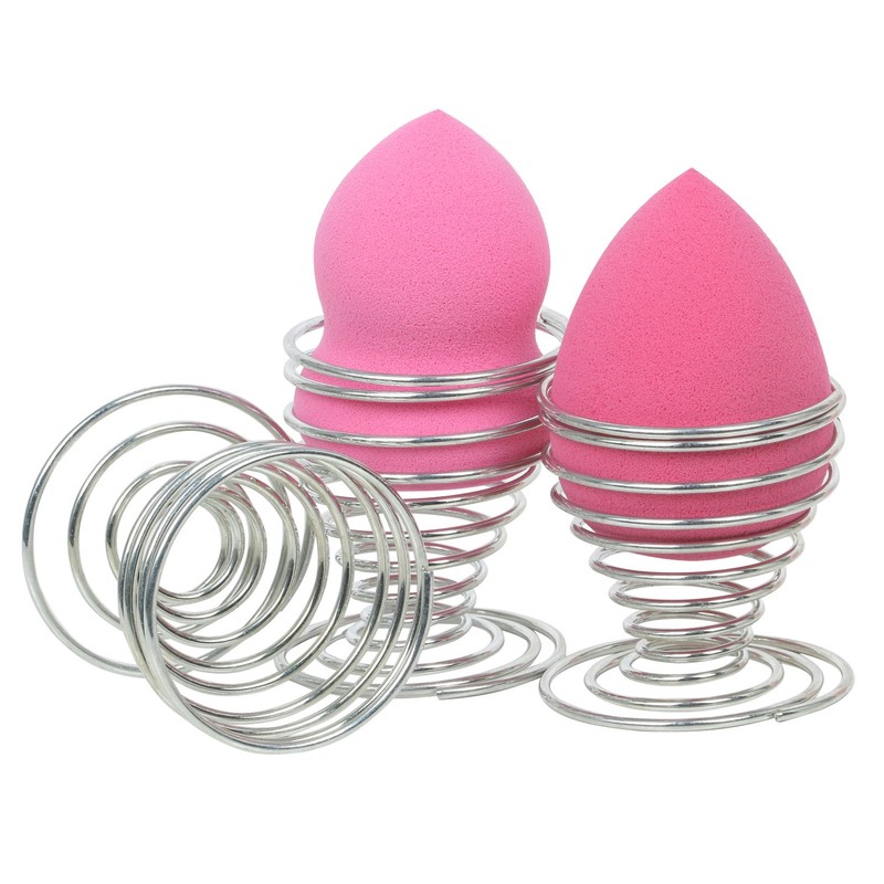 TRIXES 6 x Egg Cups Brushed Steel Wire Spiral Spring