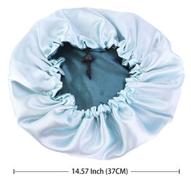 TAVVKE Satin Bonnets, Adjustable Satin Bonnets for Women, Double Layer Large Sleeping Silk Bonnet, Soft Sleep Bonnet for Women Girls Curly Natural Hair Night Sleep Cap (Green+Lgreen)