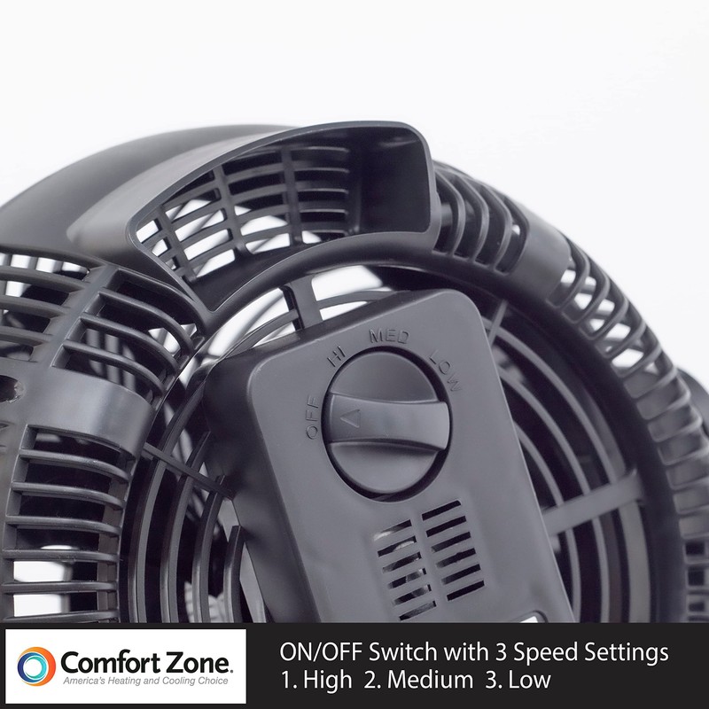 Comfort Zone CZHV8T 8” 3-Speed, Wall-Mountable Table Fan with 180-Degree