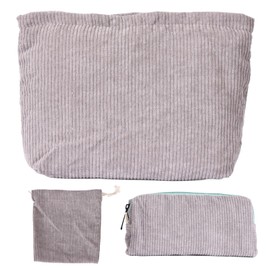 Toiletry Bag, Large Toiletry Bag, Women's Corduroy Bag, Large Capacity, Quilted Toiletry Bag, gray, Pack of 3