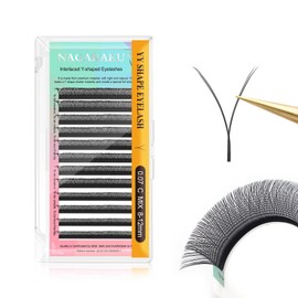 NAGARAKU YY Eyelash Extensions Supplies Y Lash Premade Fans 4D Russian Volume Cross YY Eyelashes Handwoven Y Shaped Mesh Technology Wispy Crisscross Cluster Matte Black 12 Rows(0.07 C Curl 8-12mm）