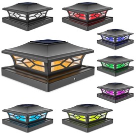 VOLISUN Solar Post Cap Light Outdoor Waterproof: RGB Color Changing - Solar Fence Cap Flashing Lights 8Pack Black for 4x4 5x5 6x6 Wooden Vinyl Post
