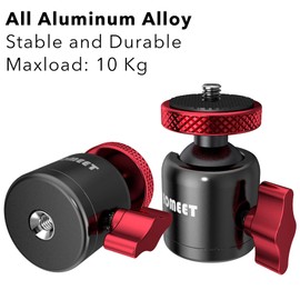 Homeet Mini Ball Head Tripod Head 25 mm Ballhead Diameter 10 kg Maximum Load Metal Ball Head 1/4 Inch & 3/8 Inch Thread Hole with Nut and Hot Shoe Adapter for All Camera/Tripod/Monitor/Light