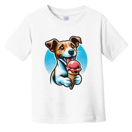 Jack Russell Terrier Eating Ice Cream Cone Cute Dog Infant Toddler T-Shirt, 5/6T White