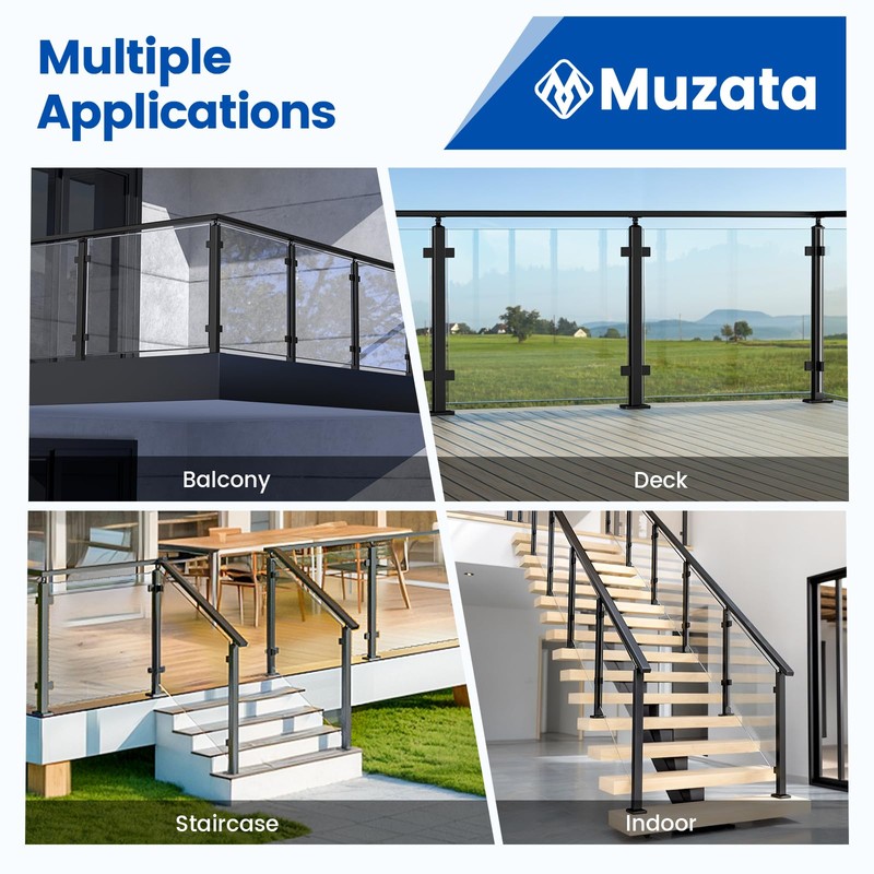 Muzata 8Pack Adjustable Glass Clamp for Thickness 5/16"-1/2"(8mm-12mm) Black Square