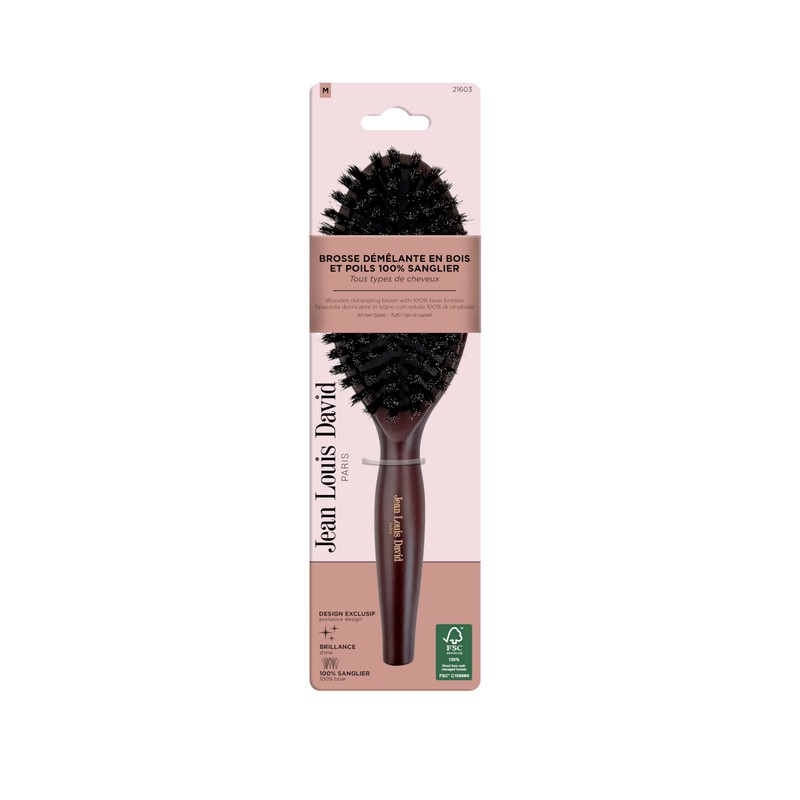 Jean Louis David Wooden Detangling Brush - 100% Boar Bristle