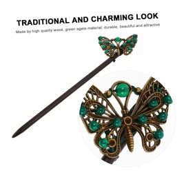 FOMIYES Alloy Diamond Hairpin Barrettes for Women Antique Hair Chopsticks Hair Styling Stick Butterfly Hair Japanese Womens Tiara Vintage Hair Stick Woman Hair up Wedding Wooden