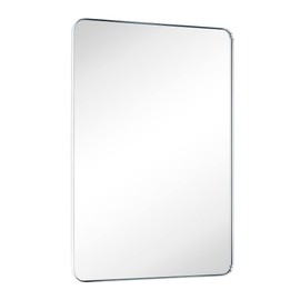 GRACTO 30 x 40'' Chrome Rectangle Bathroom Vanity Mirror for Wall Polished Silver Metal Framed Rounded Rectangular Bathroom Vanity Mirrors Vertical and Horizontal Hanging