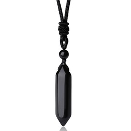 YATOJUZI Obsidian Healing Crystal Stone Necklace Hexagonal Pointed Pendant Necklaces Adjustable Rope Natural Gemstone Necklace Reiki Enger Quartz Jewelry for Women Men