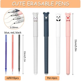 DOETYD Erasable Gel ink Pens 4 Pens+15 Refills Cute Animal Pen Erasable Gel ink Rollerball for School Office Adults Kids Students