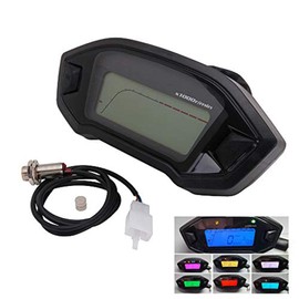 Universal Motorcycle LCD Digital Speedometer, Tachometer, Odometer with 7 Color Backlights (12V)