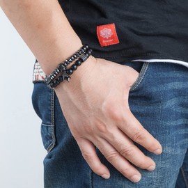 EVBEA 2 PCS Mens Bracelet Beaded Jewellry Skull Crown Wristband Goth Gift Skeleton Couple Black Punk Gothic Jewelry