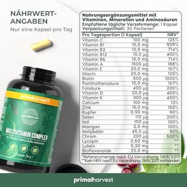 Primal Harvest Primal Harvest® Multivitamin Tabletten (30 Portionen) - Hochdosiert - Kapseln mit essenziellen Vitaminen - Vitamin A,C,D,K und Mineralstoffen wie Biotin,Zink,Folsäure - Vitamintabletten