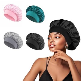 Gorro de Seda para Dormir 4 Paquetes, Gorra de Baño EVA Impermeable Dobles, Gorra de Bano Mujer Reutilizable para Cabello Largo, Grueso, Rizado, Bañar
