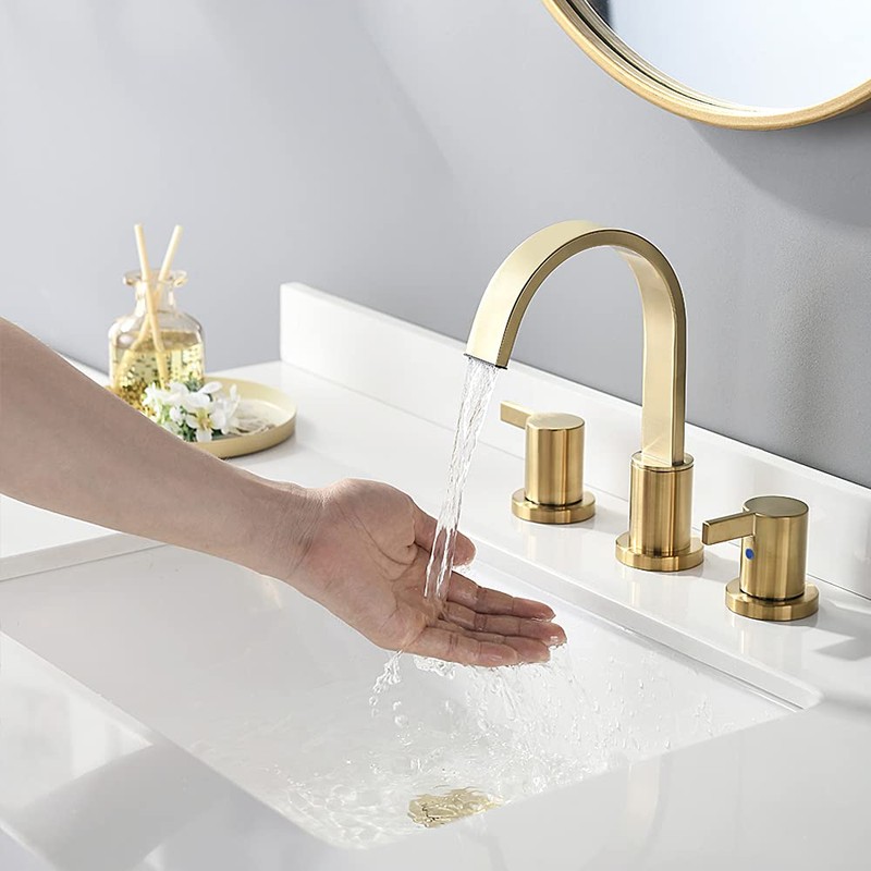 Phiestina 8 Inch 3 Hole 2 Handle Waterfall Widespread Brushed