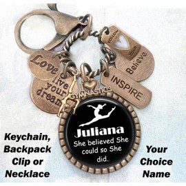 Gymnastics, She Believed She Could Custom Name Keychain, Backpack Clip or Necklace, Live Your Dream, Inspire, Believe, Follow Your Heart, Gymnast Gift, Girls, Teens, Women
