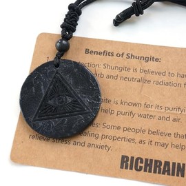RICHRAIN RICHRAIN Halskette mit Anh?nger aus echtem natrlichem Schungit, spirituelle Geschenke fr Frauen, Kristallheilung, Kristallgeschenke fr M?nner (Triangle Eye)