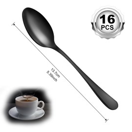 BEWOS Matte Black Tea Spoons, Pack of 16, 13.7 cm / 5.39 Inch Stainless Steel Spoons, Excellent Range of Coffee Spoons, Dishwasher Safe Dessert Spoons, Ideal for Households, Restaurants, Parties, etc