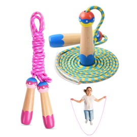 OTraki 2 PCS Skipping Rope Kids 2.5M Childrens Jump Rope Adjustable Kids Skipping Ropes Age 5-9 Year for Exercise Workout School Game Outdoor, Pink & Blue