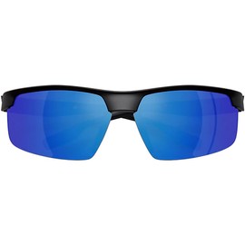 Native Eyewear Men's XD9048 Ridge-Runner Crest Rectangular Sunglasses, Matte Black/Blue Mirrored Polarized, 69 mm