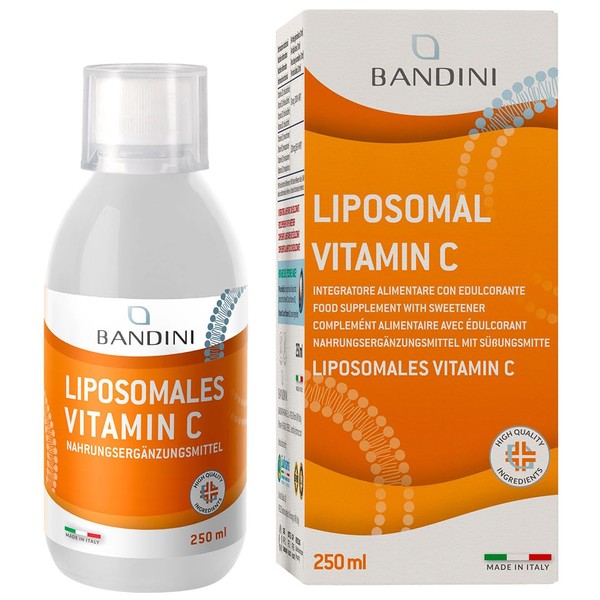 Bandini® Vitamin C liposomal 1000 mg per daily dose, 250 ml, gentle on the stomach, pH neutral, acid-free, immune system, antioxidant, high dose, laboratory tested, vegan, GMO-free with measuring cap