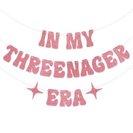 In My Threenager Era Banner - 3rd Birthday Party Decorations, Little Miss Threenager Decor, Retro 3rd Birthday Party Decoration Supply Rose Gold Glitter