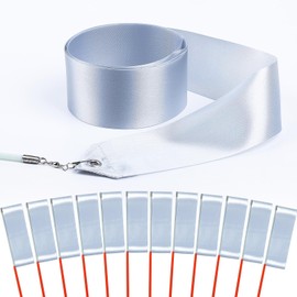 HiUnicorn 12PCS Silver Dance Wands Ribbons Streamer for Kids Praise Streamer Circus Carnival Rhythmic Gymnastics Ballet Birthday Party, Ribbon Baton Twirling Sticks Silks Streamers Wands