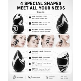 Coieaa Makeup Sponge Set Foundation Blending Beauty Sponge with Case and Holder, Latex Free, Super Soft, Dry & Wet Use, Absorbs Minimal, Multi Colored 4 Pcs (Marble)