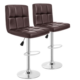 BestOffice Bar Stools Set of 2, Adjustable PU Leather Swivel Barstools, Modern Counter Stools with Back and Footrest, Counter Height Barstools for Bar, Kitchen and Dining Room