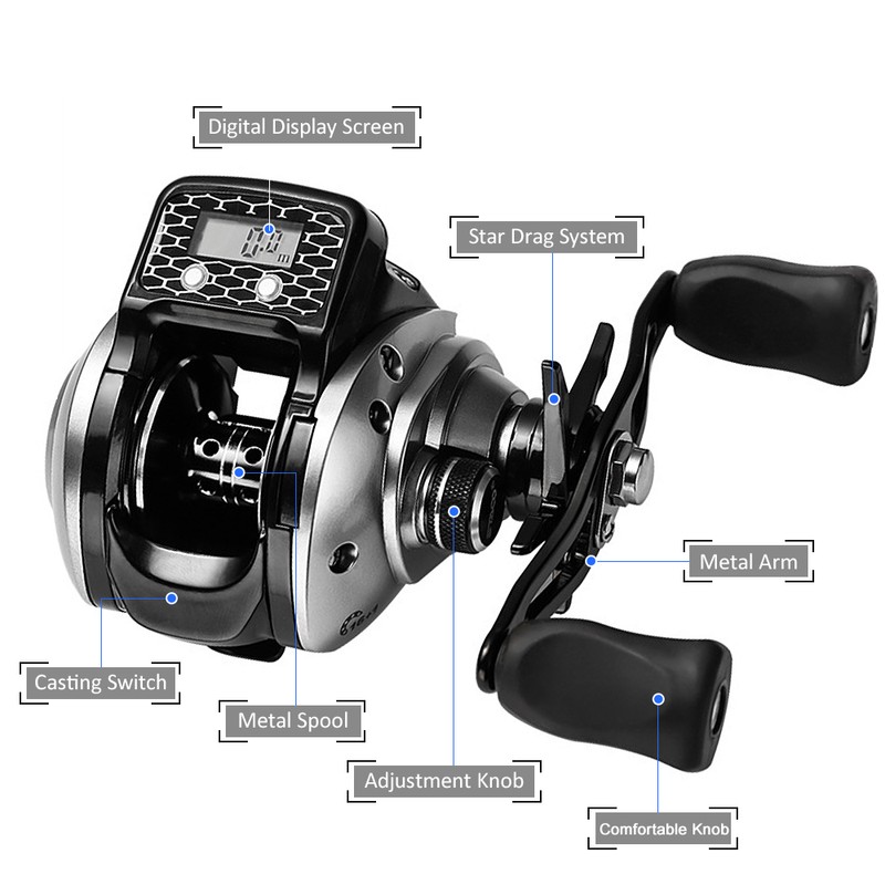 Digital Display Fishing Reel 6.3:1 16+1BB Baitcasting Reel with Larger