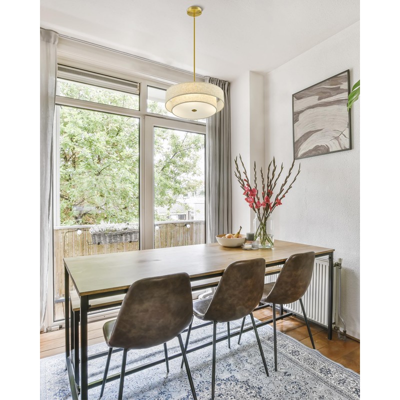 VONLUCE Modern Chandeliers, 18" Drum Chandeliers with 2-Layer Fabric Shade,