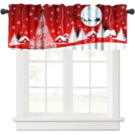 SENRUEGT Christmas Tree Curtains Valance for Bedroom Living Room,Snowflake Winter House Red Farmhouse Valances for Kitchen Window Drapes 1 Panel,54X18in