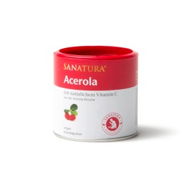 Sanatura Acerola – 100 g Acerola Pulver – natürliches Vitamin C hochdosiert – aus der Acerolakirsche – einfache Anwendung, sehr ergiebig, vegan