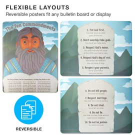 Moses and the Ten Commandments Bible Posters, 3-Pack - Reversible Portrait/Landscape Wall Decor for Kids - Decorations for Early Education, Classroom, Church, Sunday School, or Children's Room