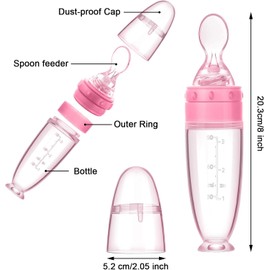 Alimentador de Alimentos para Bebés, Alimentador de cuchara de Silicona Flexible con para dispensar y alimentar alimentos infantiles Ventosa Libre BPA 90ml (rosa)