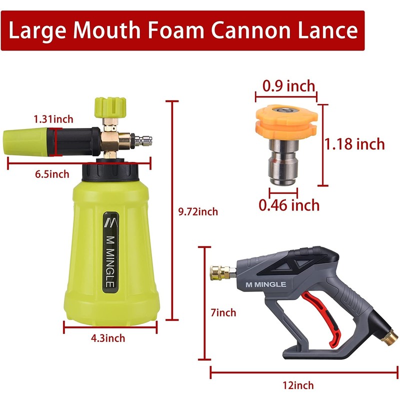 M MINGLE High Pressure Washer Gun Snow Foam Lance, 4000