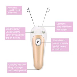Electric Hair Remover, Facial Hair Remover for Women, Electric Threading Epilator Physical Threader Hair Remover for Face Arm Leg Use (#1-Gold)