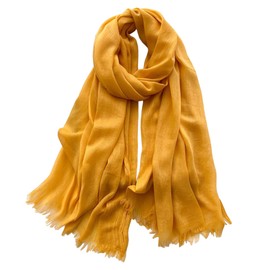Canxiaoba Women's Cotton and Hemp Scarf Solid Color Wrinkled Four Seasons Versatile Silk Scarf Long Sunscreen Solid Color Fashion Shawl (Light turmeric)