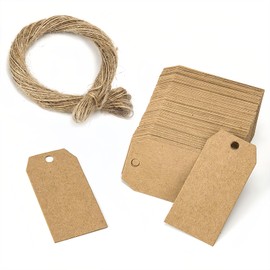 HannaFires 100PCS Kraft Paper Gift Tags with Jute Twine - Blank Hang Tags for Gifts, Price Tags, Crafting, and Labeling.