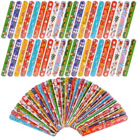 Qpout 40pcs Christmas Slap Bracelets for Children, Christmas Wrist Bands Santa Claus Snap Band Print Designs for Children Christmas Party Bag Filler Party Christmas Toy Gifts
