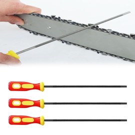 QEEROYO 3Pcs Chainsaw Chain Sharpening File, Professional Round Chainsaw Sharpener, Chainsaw File with Handle Suitable for Chainsaw Chain, Files Sharpening Tools for Chainsaw Chain, 4/4.8/5.5mm