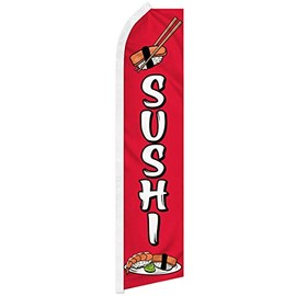 Sushi Red Swooper Advertising Flag - Perfect for Store Fronts, Cafes, Retailers, Shops, Food Trucks, Events, Fairs, Restaurants