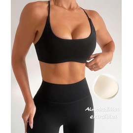 Navneet Brasier Deportivo Mujer Brasier Espalda Descubierta Sujetador Deportivo Tank Top Mujer Deportivo con Copas Acolchadas extraíbles Top Deportivo Negro, M