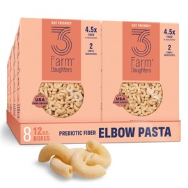 Three Farm Daughters High Fiber Elbow Macaroni Pasta Pack, Low GI, Non GMO Elbow Pasta Noodles, Low Net Carb, Made in the USA, 12 oz. (8 Pack)